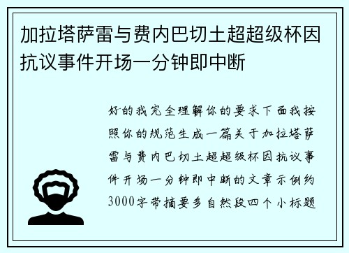 加拉塔萨雷与费内巴切土超超级杯因抗议事件开场一分钟即中断